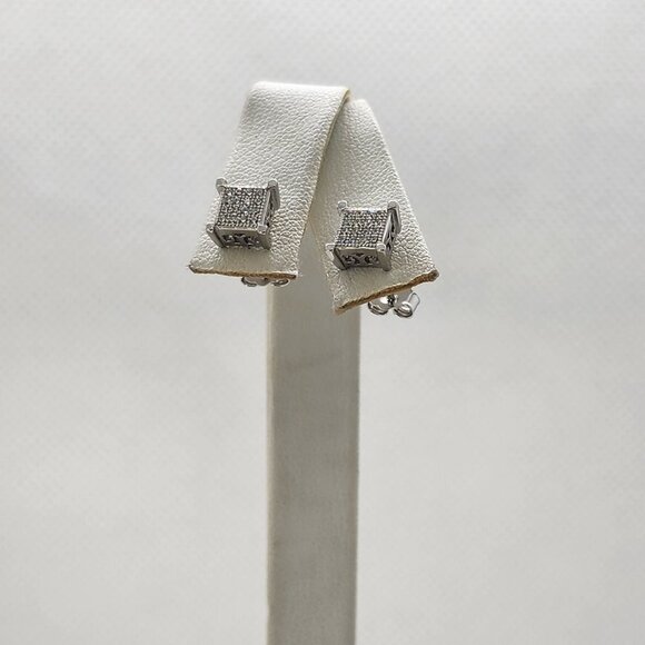 Brand New Sterling Silver 925 Square Cz Earrings - Picture 1 of 9